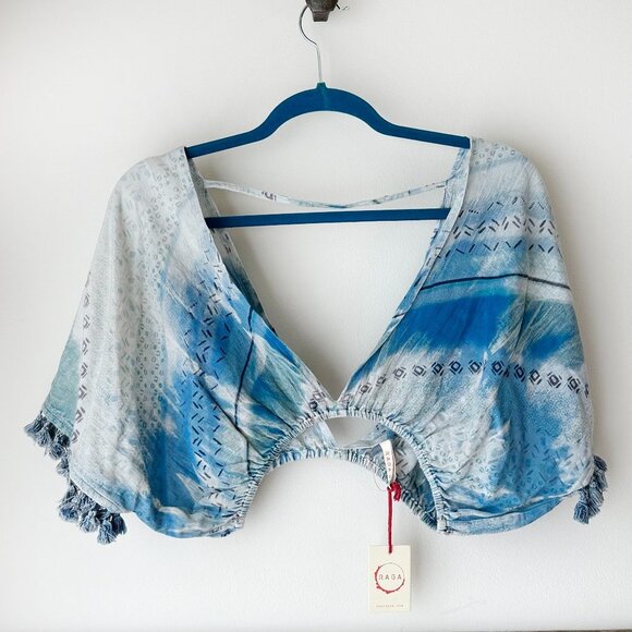Raga Tie Dye Halter top Blue White Tassels NWT‎ S - Picture 1 of 7